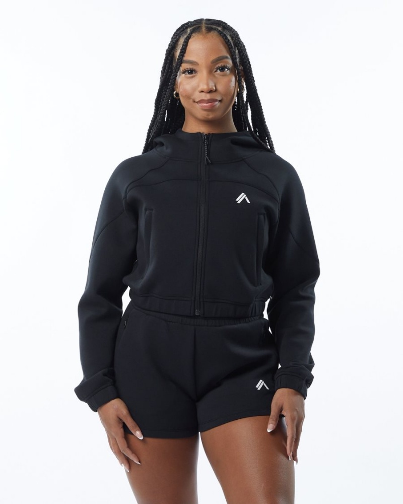 Vestes Alphalete ELMTS Full-Zip Crop Jacket Noir Femme | NIG-80437331