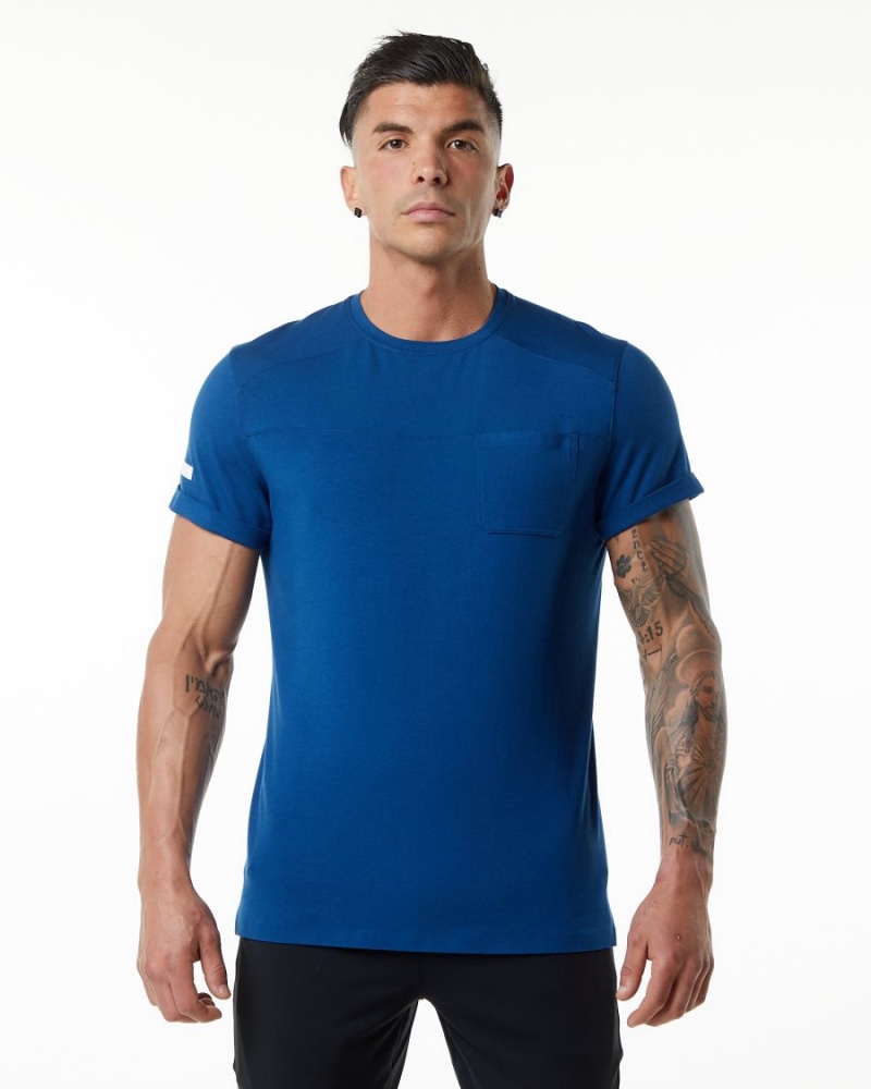 Chemises Alphalete Evo Pocket Tee Bleu Homme | WJA-31544599