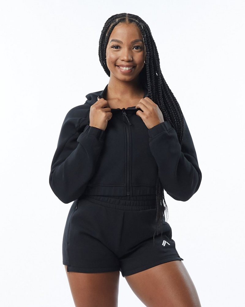 Vestes Alphalete ELMTS Full-Zip Crop Jacket Noir Femme | NIG-80437331