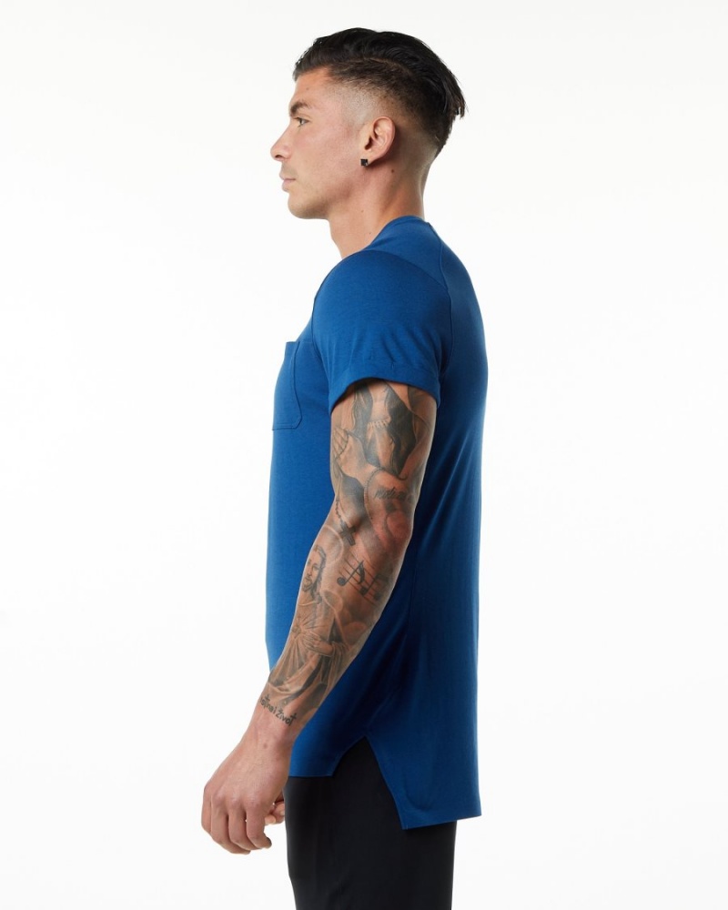 Chemises Alphalete Evo Pocket Tee Bleu Homme | WJA-31544599