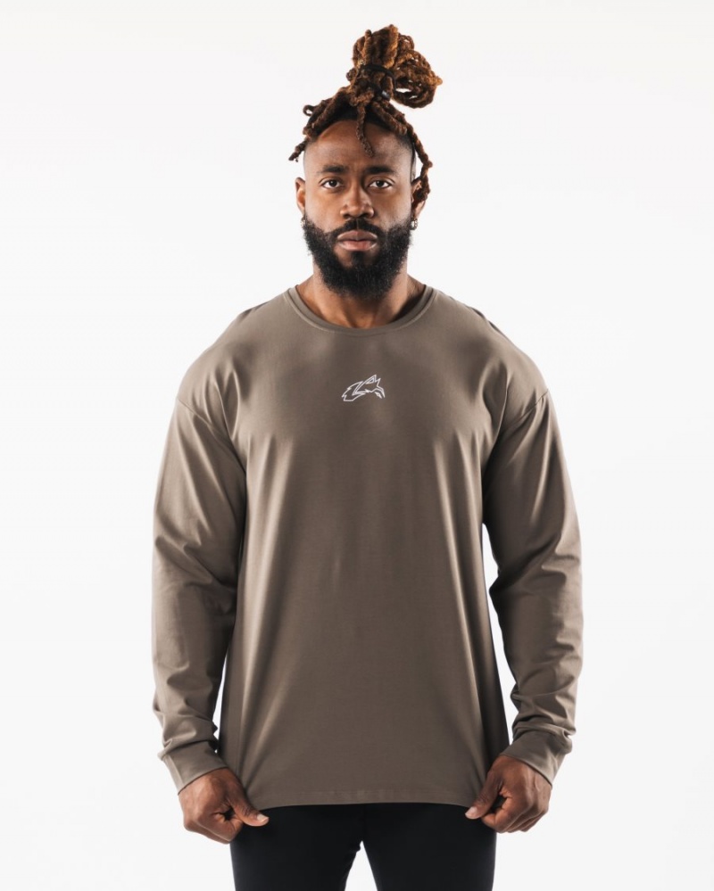 Chemises Alphalete Wolf Head LS Tee Desert Taupe Homme | UAR-95045746