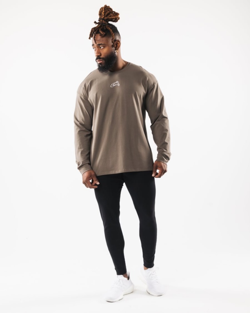 Chemises Alphalete Wolf Head LS Tee Desert Taupe Homme | UAR-95045746