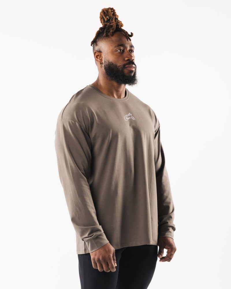 Chemises Alphalete Wolf Head LS Tee Desert Taupe Homme | UAR-95045746