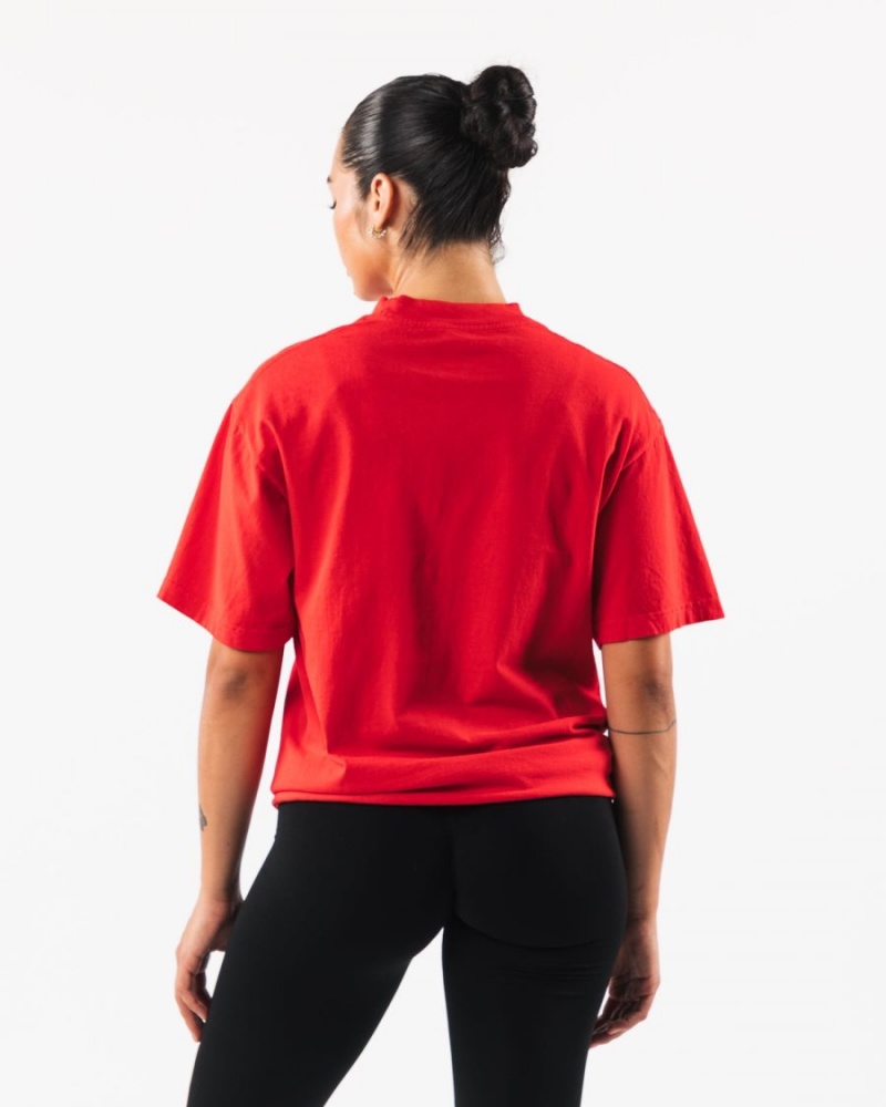 Chemises Alphalete Varsity Tee Rouge Femme | AUD-18481494