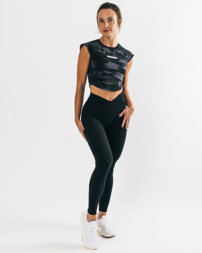 Chemises Alphalete Velocity Crop Tee Noir Camouflage Femme | YOS-99442218