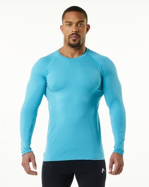 Chemises Alphalete Hero Long Sleeve Tee Faded Ocean Homme | POS-21363074