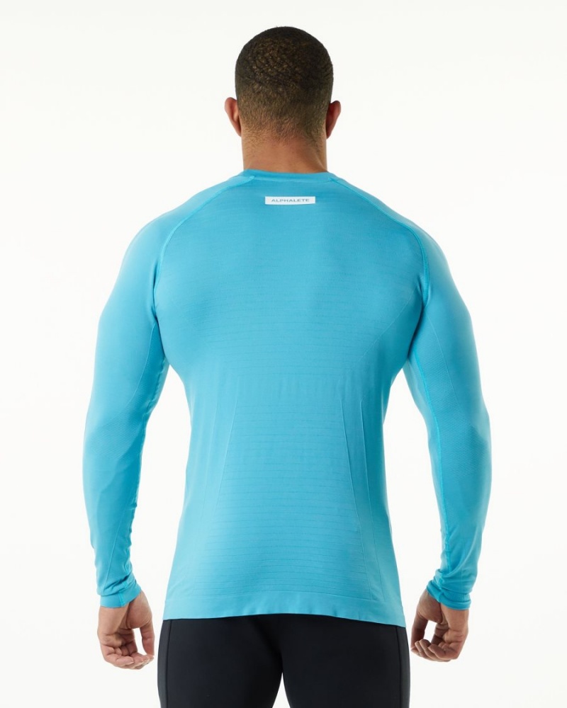 Chemises Alphalete Hero Long Sleeve Tee Faded Ocean Homme | POS-21363074