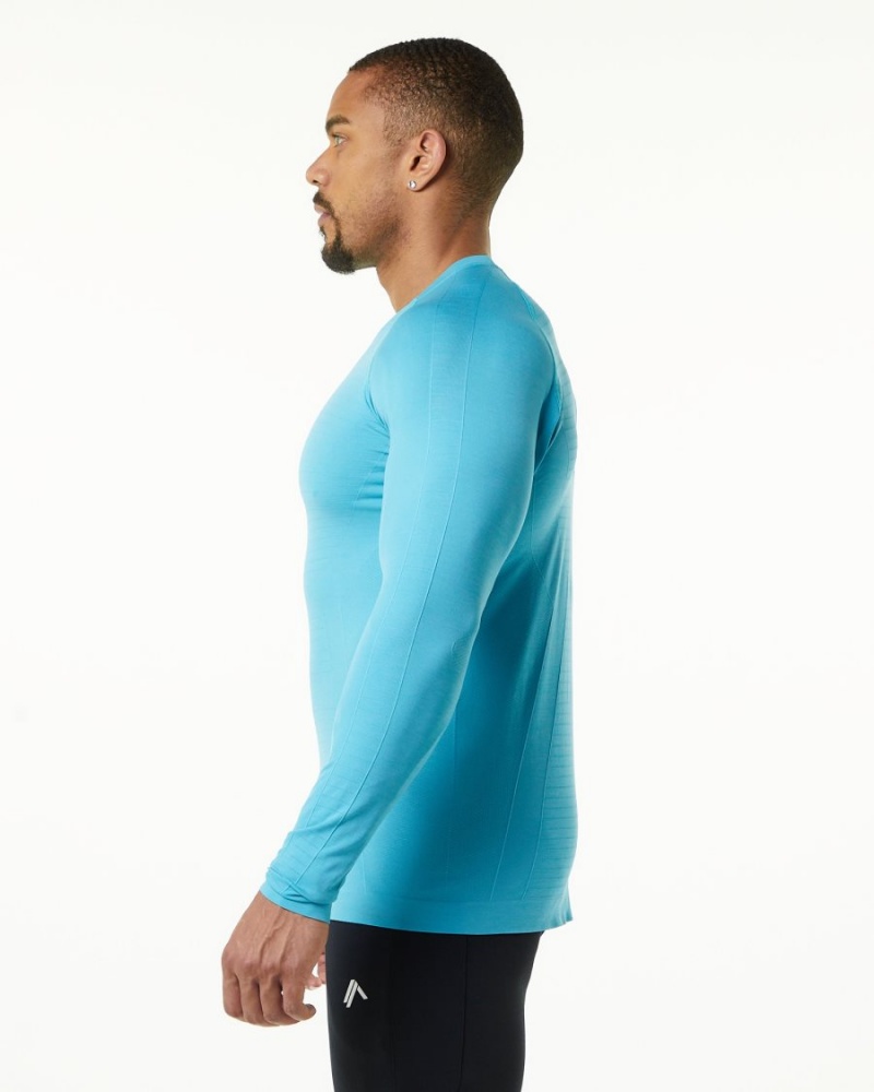 Chemises Alphalete Hero Long Sleeve Tee Faded Ocean Homme | POS-21363074