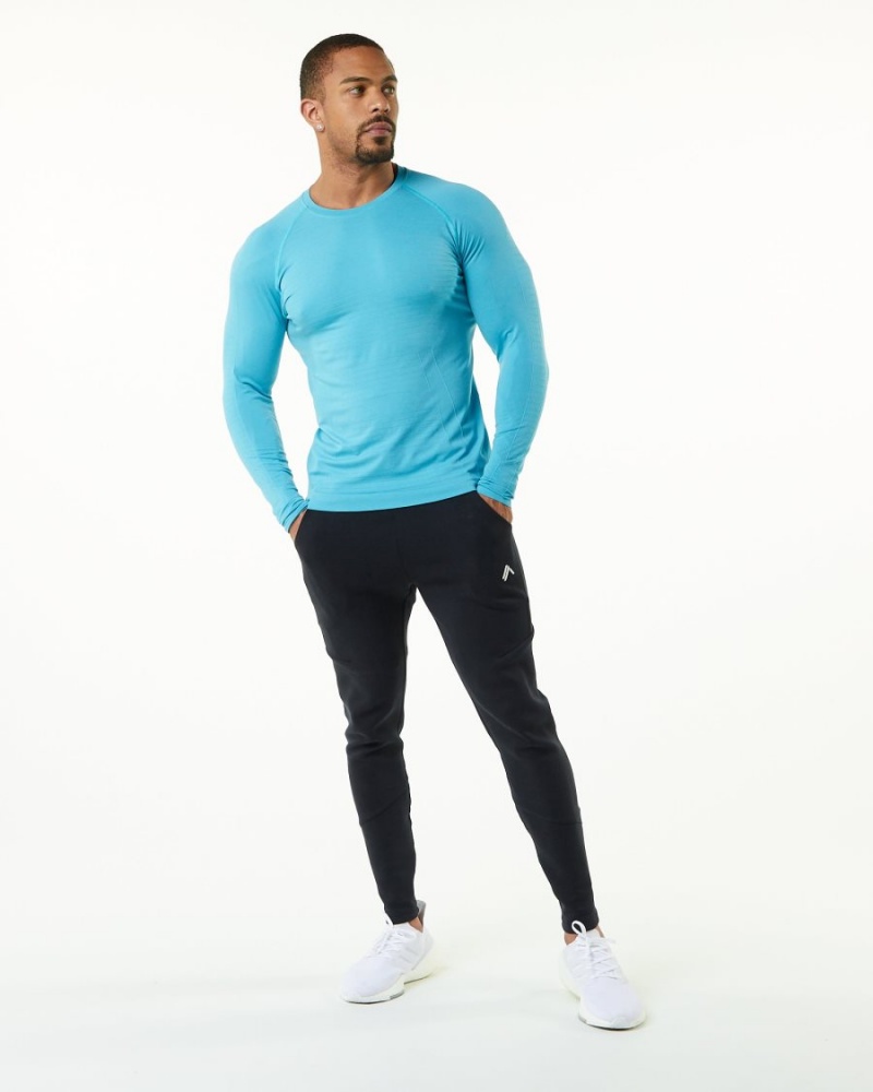 Chemises Alphalete Hero Long Sleeve Tee Faded Ocean Homme | POS-21363074