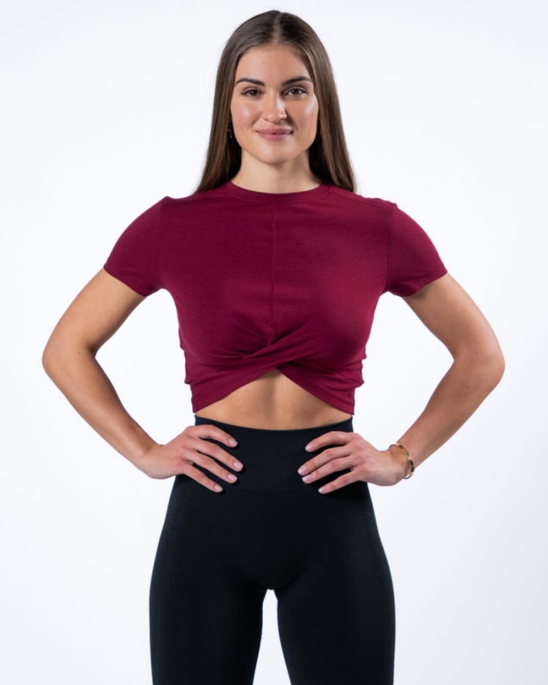 Chemises Alphalete Evo Twist Crop Rouge Femme | VKN-34413107