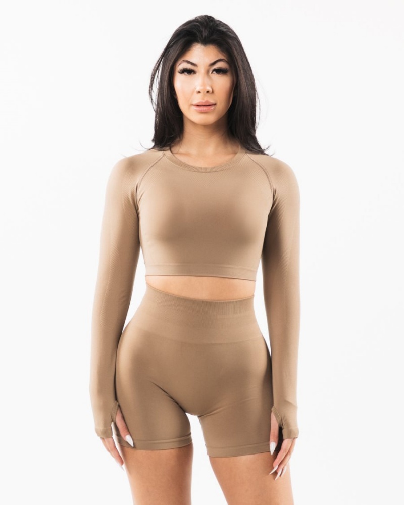 Manches Longues Alphalete Stratus LS Crop Chai Femme | MDO-46970322