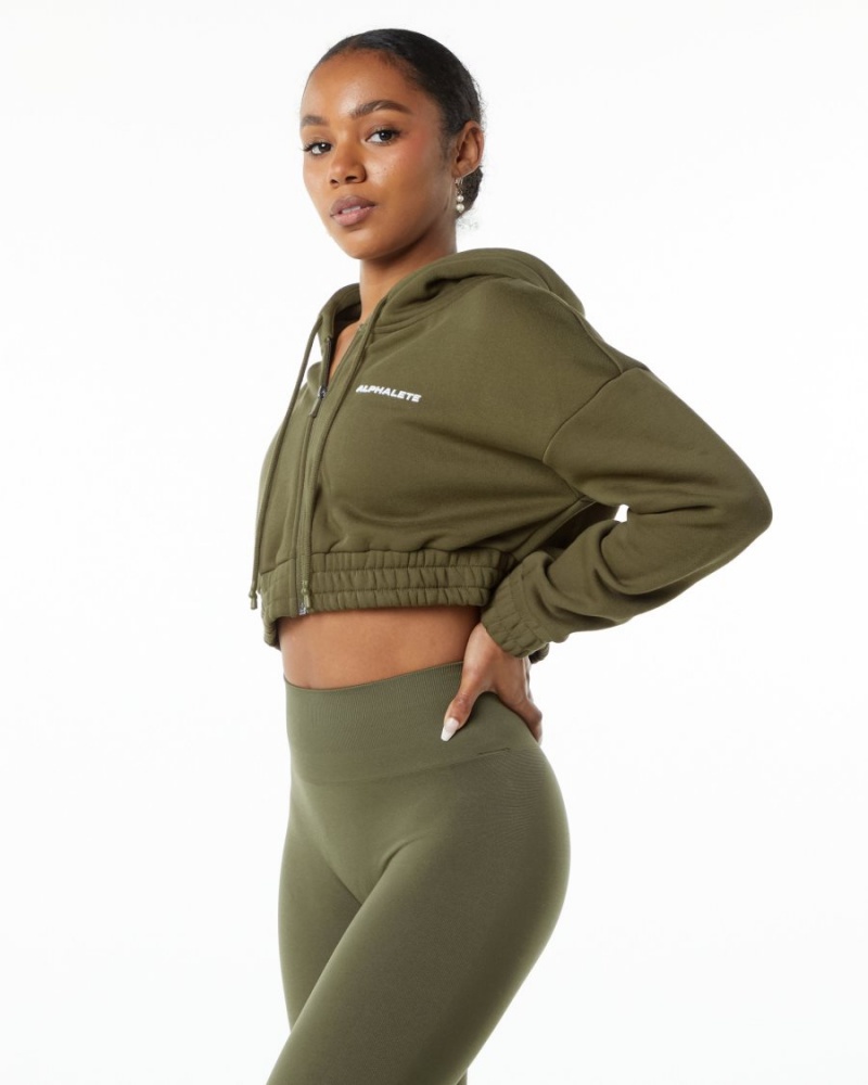 Vestes Alphalete Classiche Capital Full-Zip Crop Jacket Willow Femme | AJT-50683629