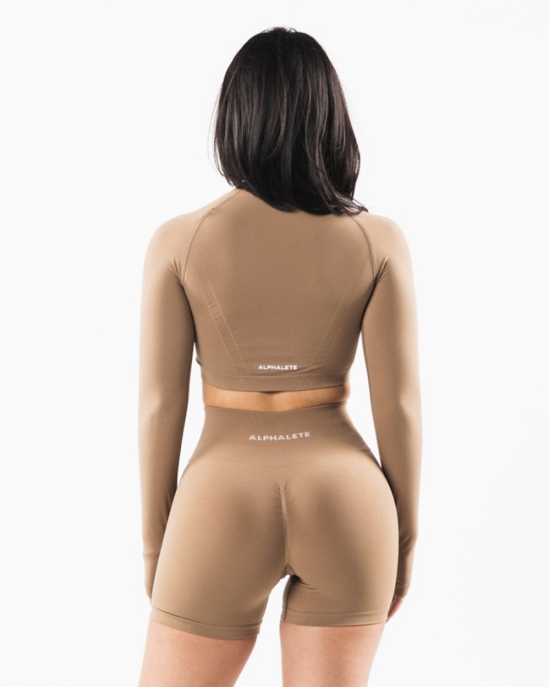 Manches Longues Alphalete Stratus LS Crop Chai Femme | MDO-46970322