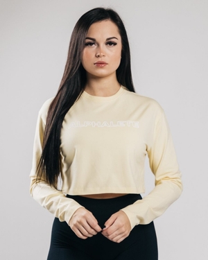 Manches Longues Alphalete Outlined Long Sleeve Crop Sea Salt Femme | EWT-77196105