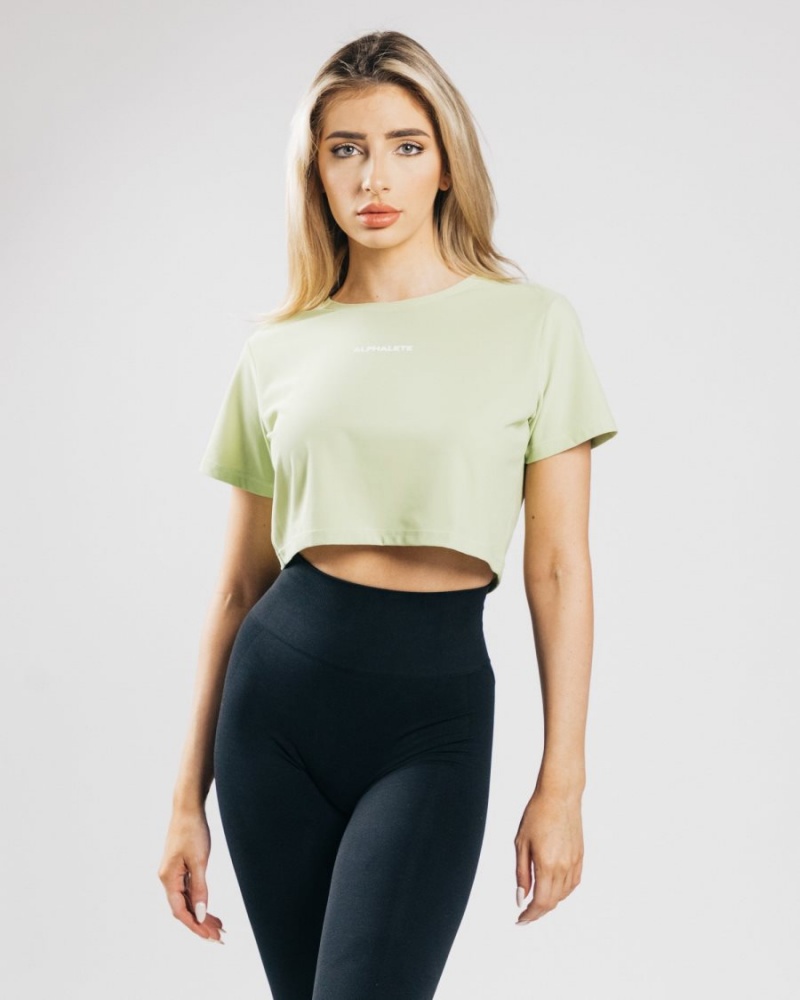 Chemises Alphalete Signature Mesh Crop Vert Clair Femme | ETJ-38739685