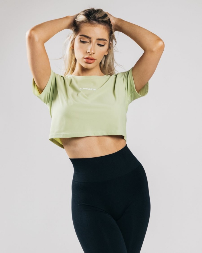 Chemises Alphalete Signature Mesh Crop Vert Clair Femme | ETJ-38739685