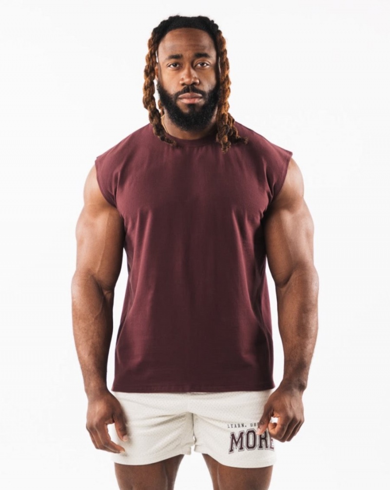 Debardeur Alphalete Brushed Wolf Head Muscle Tank Sangria Homme | YEZ-76090498