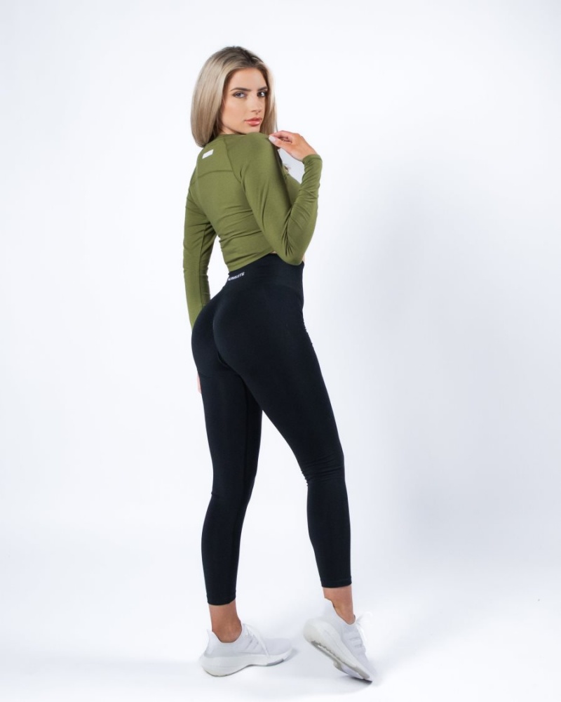 Manches Longues Alphalete Evo Long Sleeve Crop Vert Femme | WAS-25944832