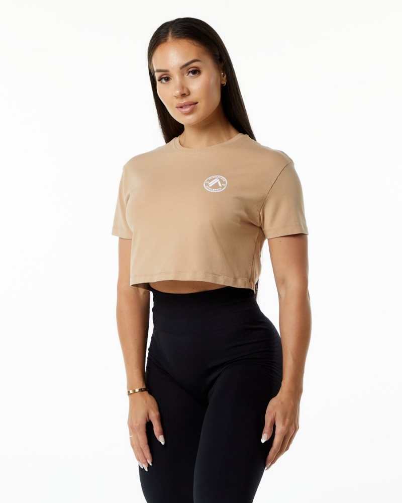 Chemises Alphalete Dynasty Crop Taupe Femme | NKY-63846111