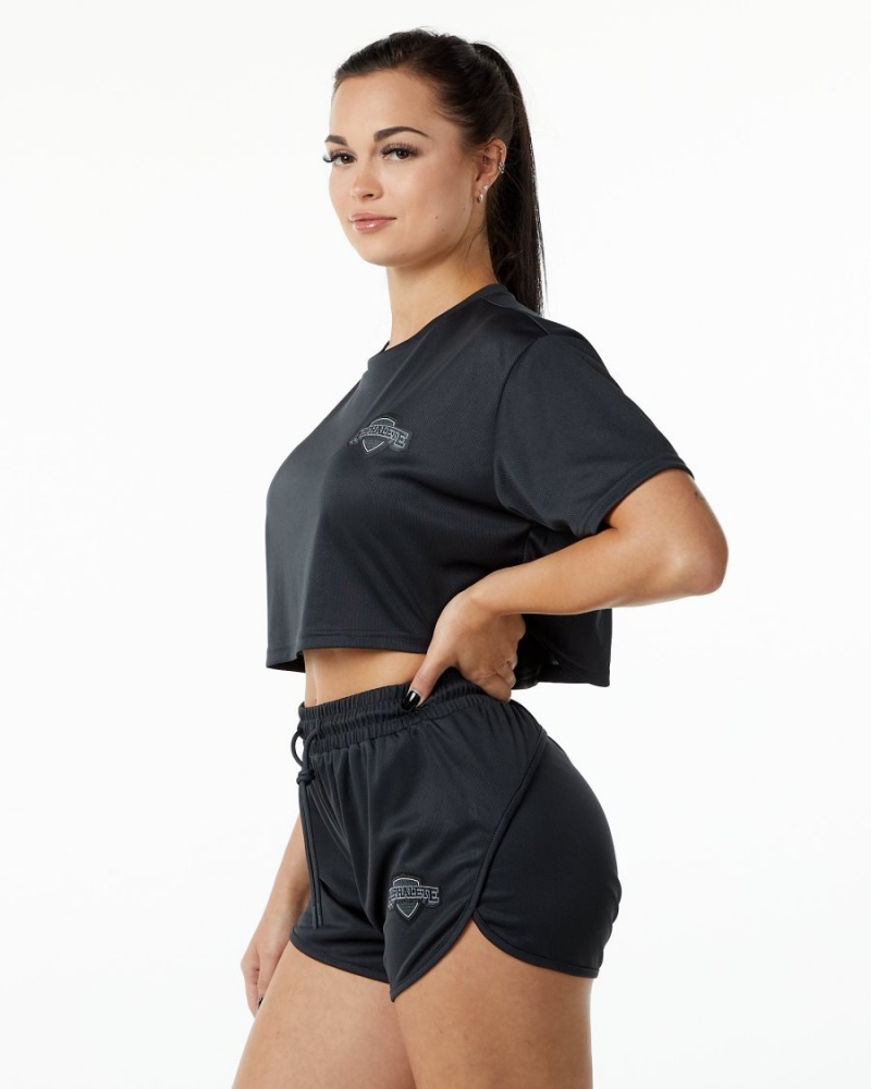 Chemises Alphalete Varsity Crop Noir Femme | LUS-59086337