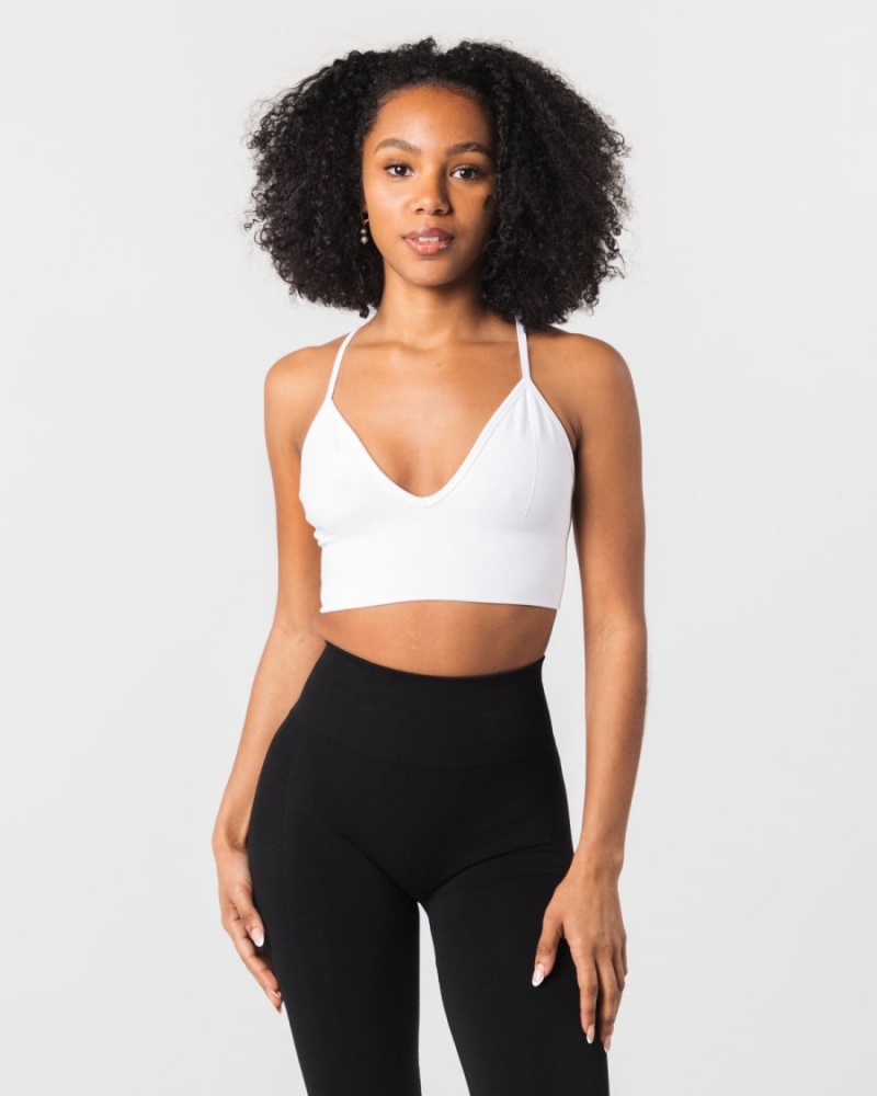 Soutien Gorge Sport Alphalete Seamless Nervuré Bra Blanche Femme | KXO-60421315