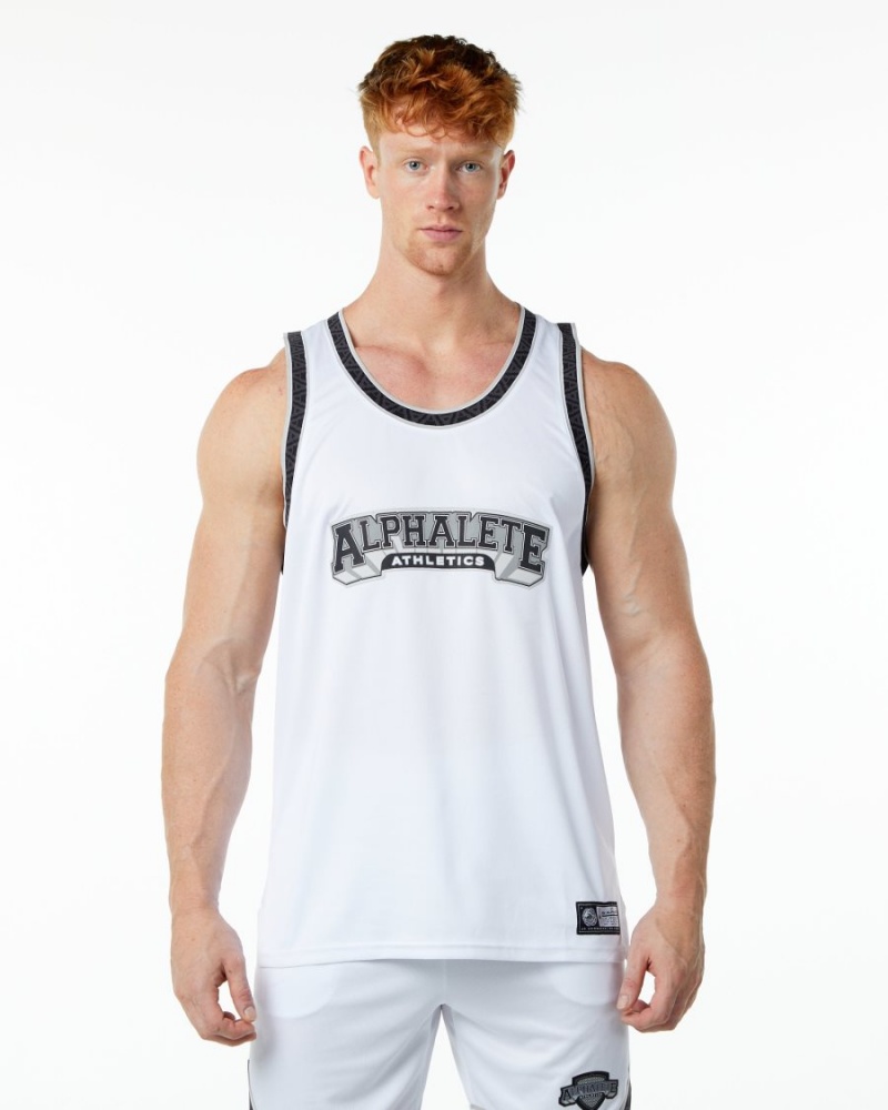 Stringers Alphalete Varsity Basketball Jersey Blanche Homme | EJE-07042409