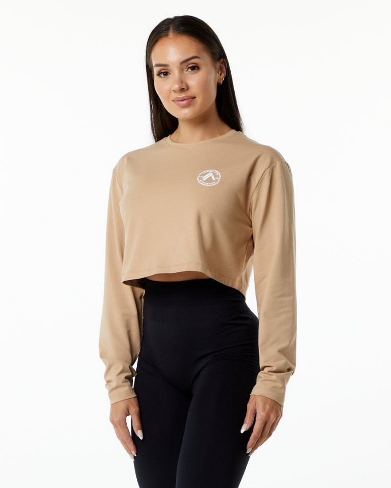 Manches Longues Alphalete Dynasty LS Crop Taupe Femme | BUK-14799746