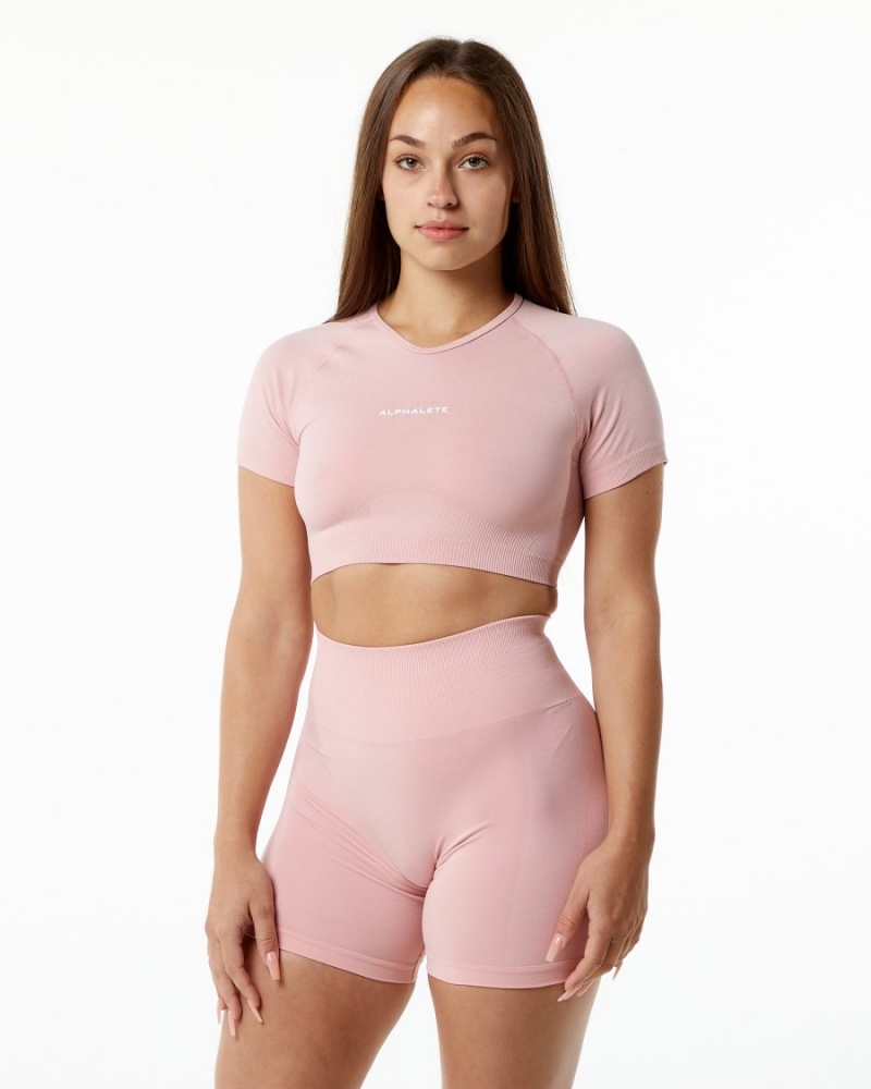 Chemises Alphalete Amplify V-Neck Crop Top Blossom Femme | EOT-16965625