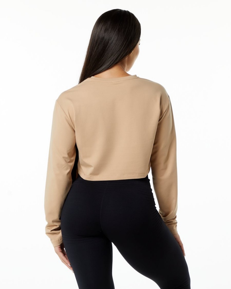 Manches Longues Alphalete Dynasty LS Crop Taupe Femme | BUK-14799746