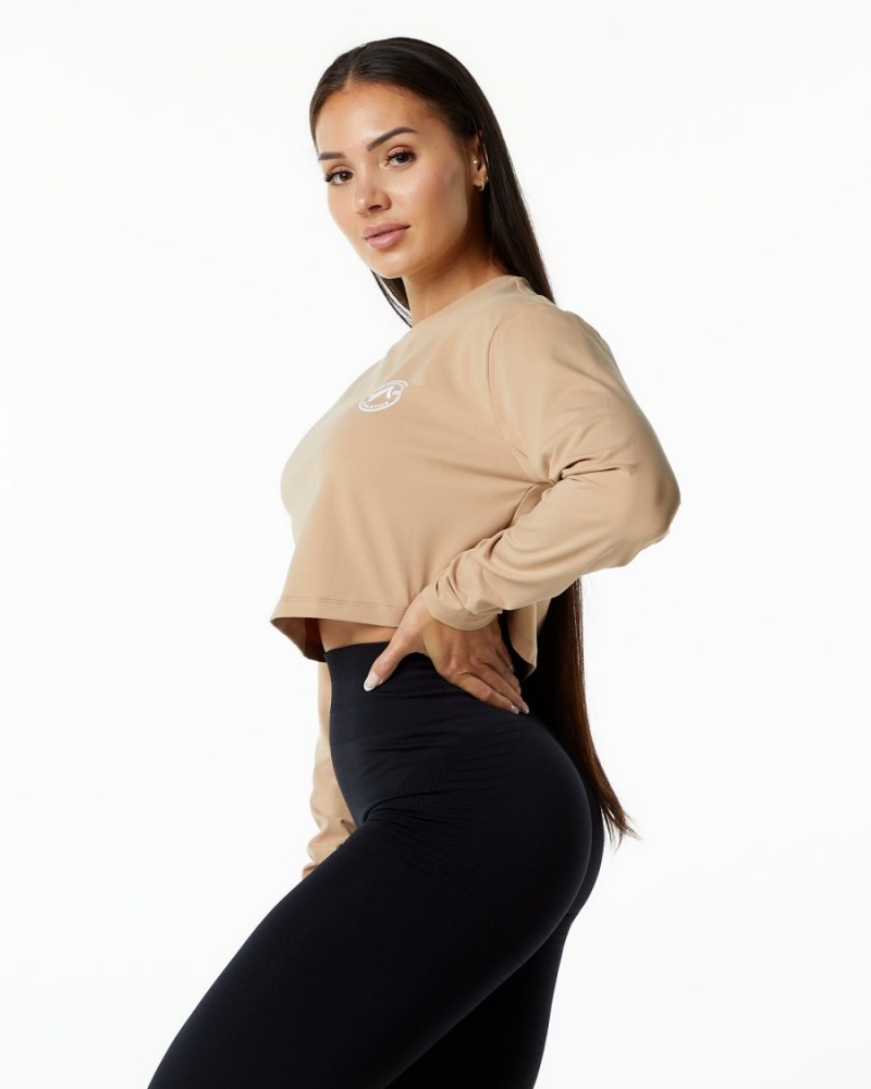 Manches Longues Alphalete Dynasty LS Crop Taupe Femme | BUK-14799746