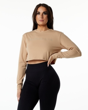 Manches Longues Alphalete Core LS Crop Taupe Femme | KGY-32003565