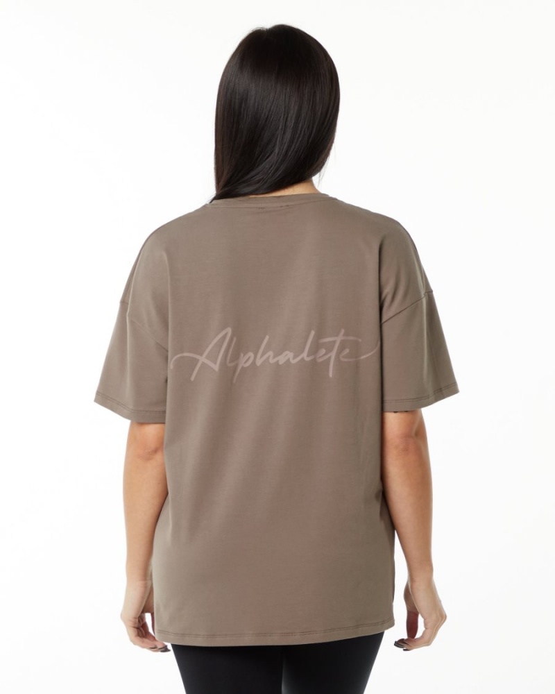 Chemises Alphalete Signature Oversized Tee Mocha Femme | GFI-29029043