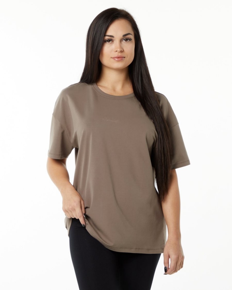 Chemises Alphalete Signature Oversized Tee Mocha Femme | GFI-29029043