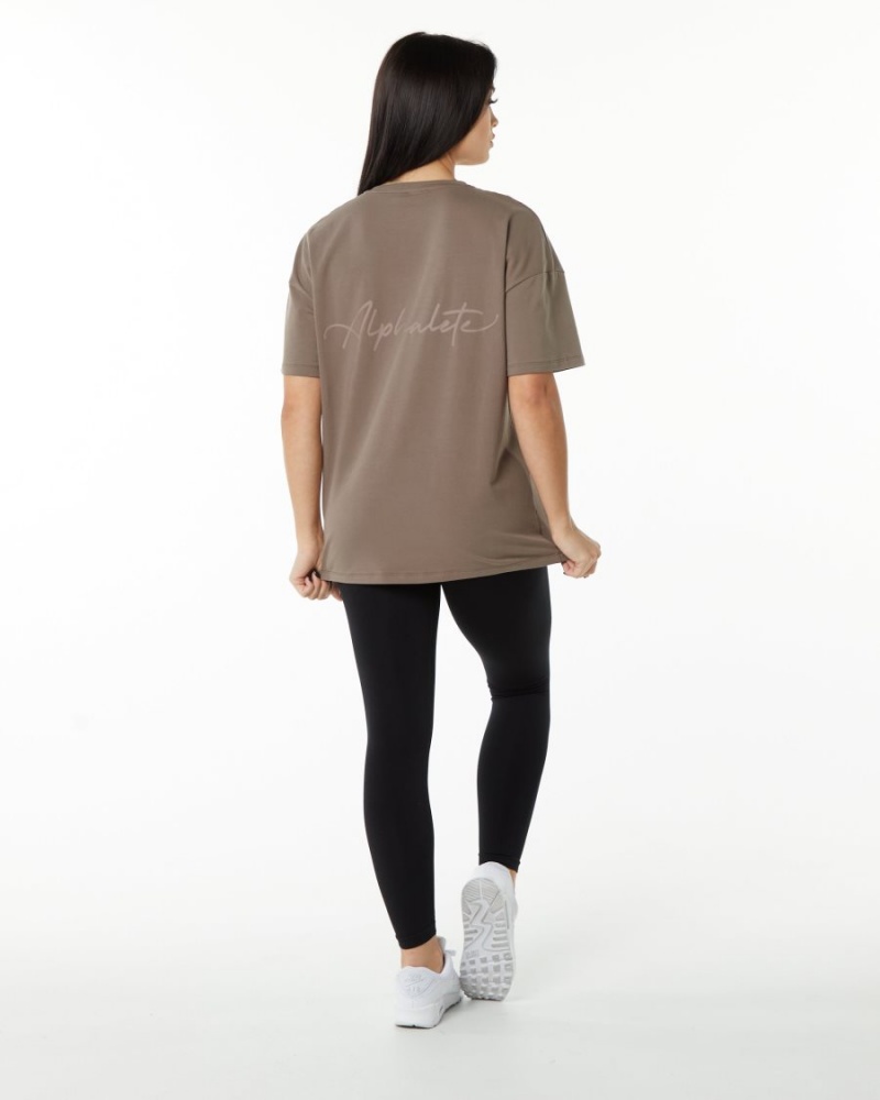 Chemises Alphalete Signature Oversized Tee Mocha Femme | GFI-29029043