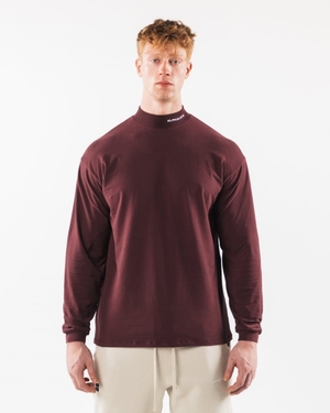 Chemises Alphalete Brushed Core Mock Neck LS Sangria Homme | IAT-16871179