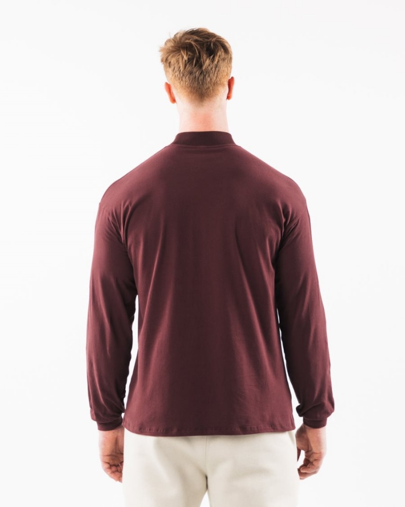 Chemises Alphalete Brushed Core Mock Neck LS Sangria Homme | IAT-16871179