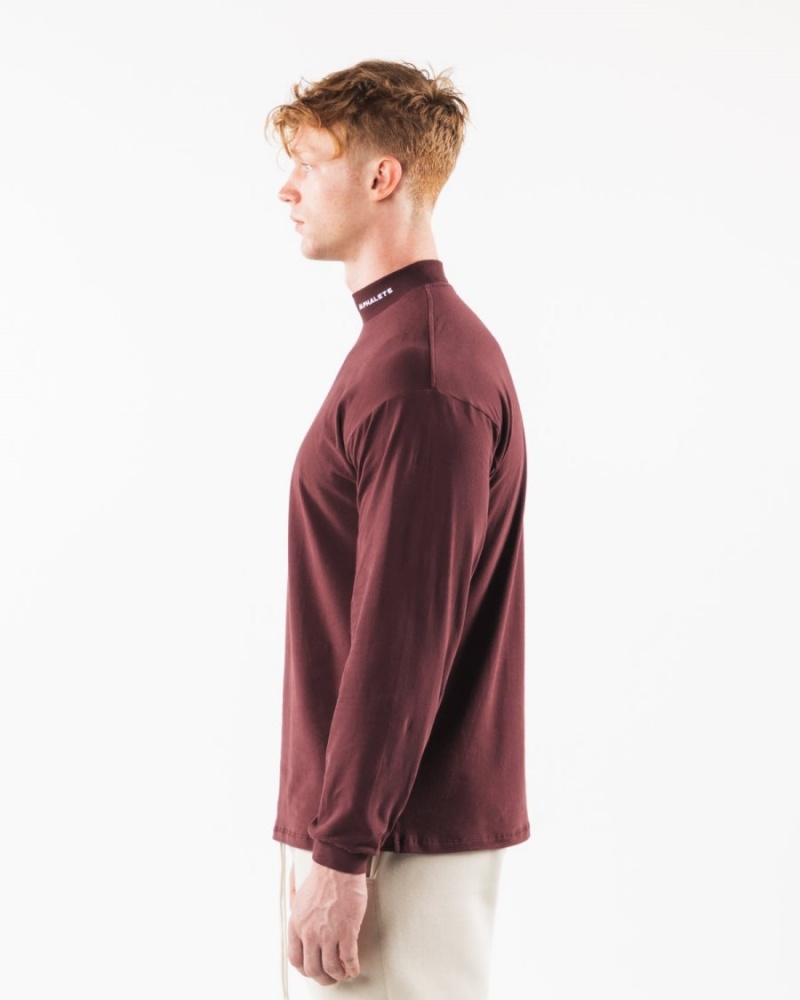 Chemises Alphalete Brushed Core Mock Neck LS Sangria Homme | IAT-16871179