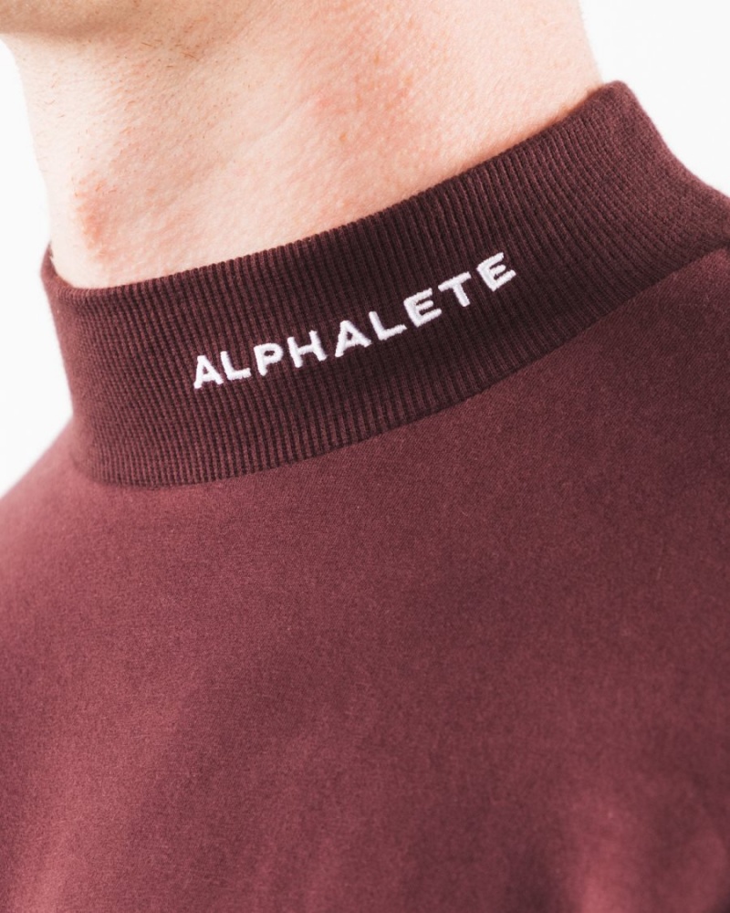 Chemises Alphalete Brushed Core Mock Neck LS Sangria Homme | IAT-16871179