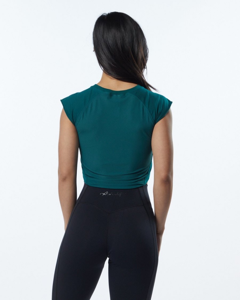 Chemises Alphalete Velocity Crop Tee Velvet Teal Femme | SSU-51395706