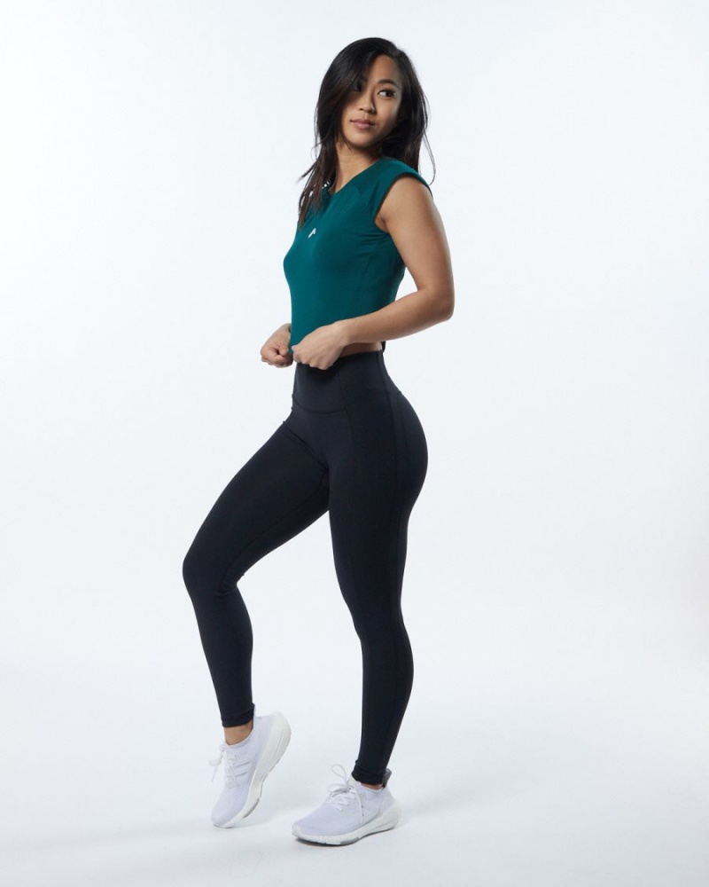 Chemises Alphalete Velocity Crop Tee Velvet Teal Femme | SSU-51395706