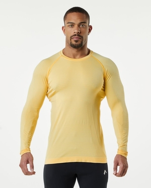 Chemises Alphalete Hero Long Sleeve Tee Faded Honey Homme | AUJ-40347297