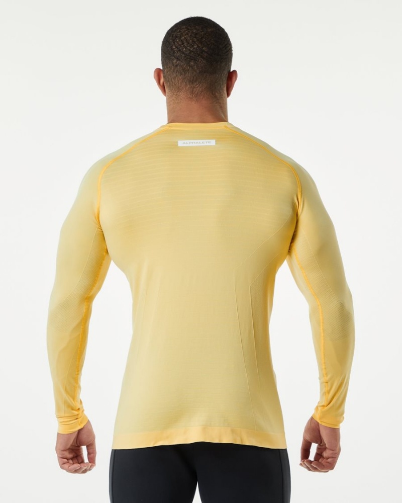 Chemises Alphalete Hero Long Sleeve Tee Faded Honey Homme | AUJ-40347297