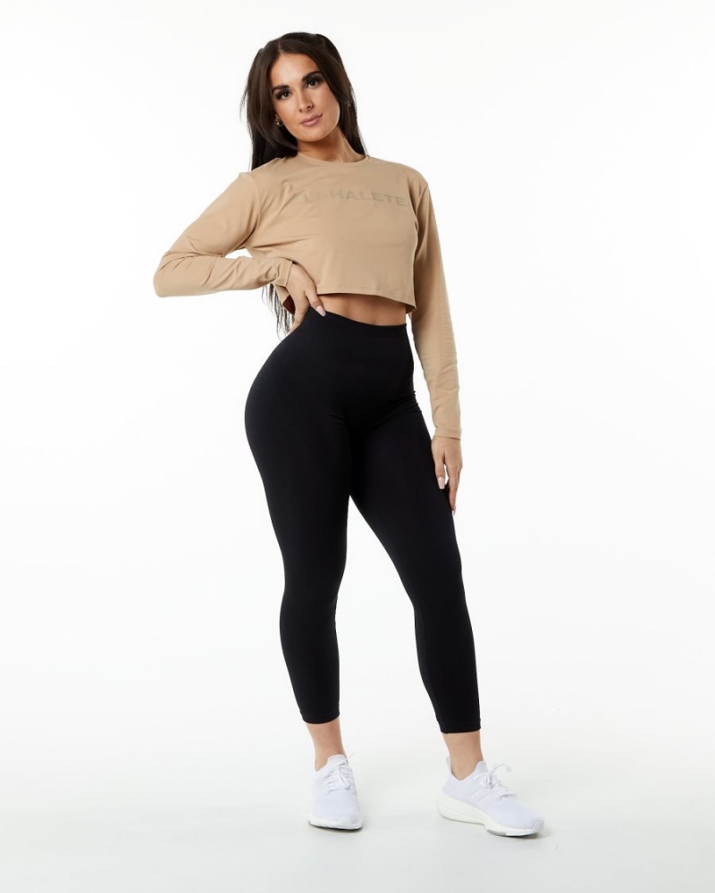 Manches Longues Alphalete Core LS Crop Taupe Femme | KGY-32003565