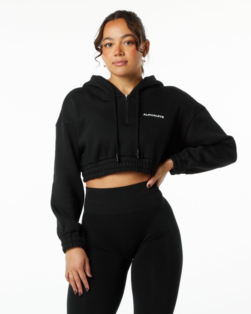 Sweat a Capuche Alphalete Classiche Capital Crop Hoodie Noir Femme | YPM-43012679