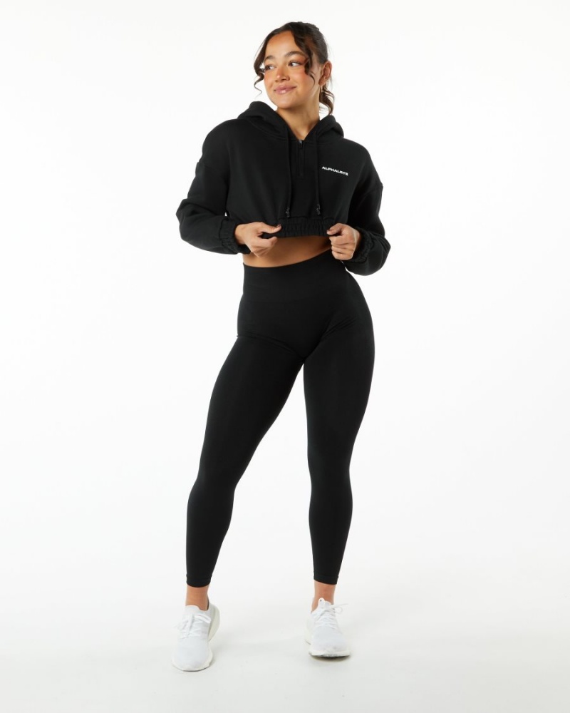 Sweat a Capuche Alphalete Classiche Capital Crop Hoodie Noir Femme | YPM-43012679