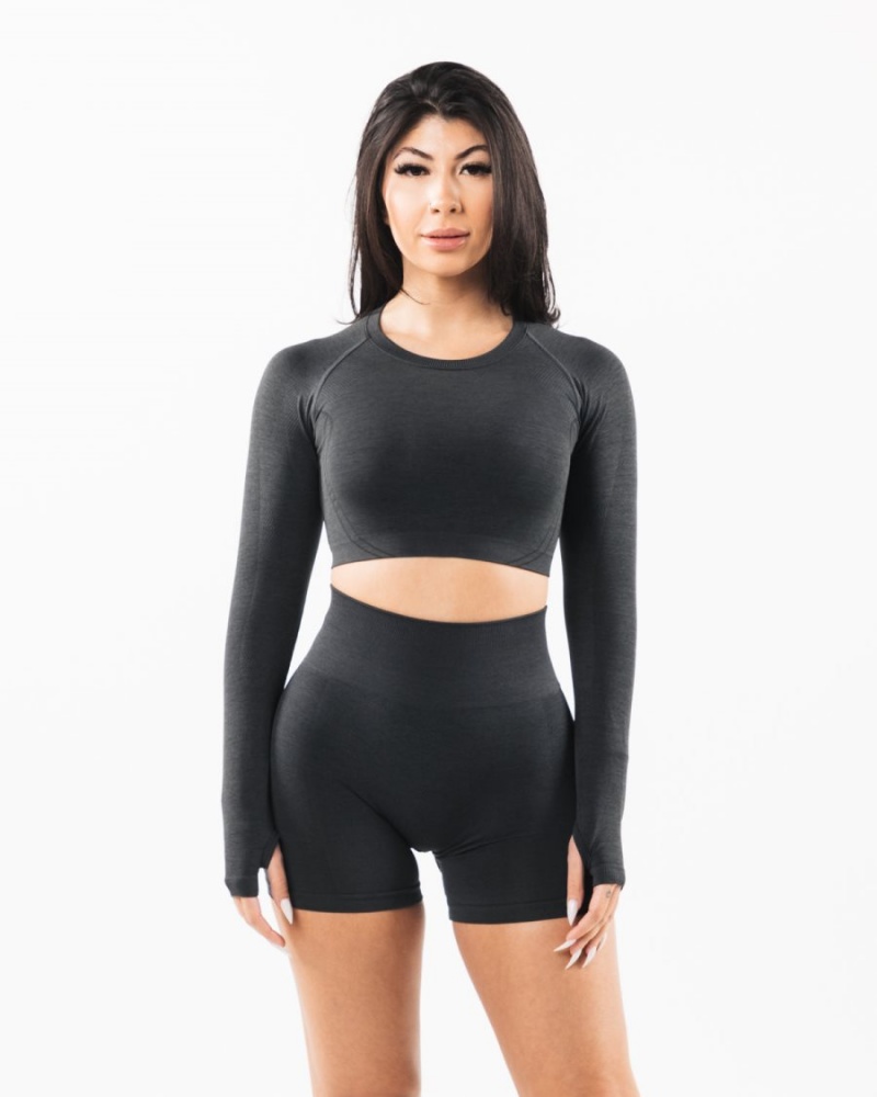 Manches Longues Alphalete Stratus LS Crop Shadow Femme | DHZ-25690963