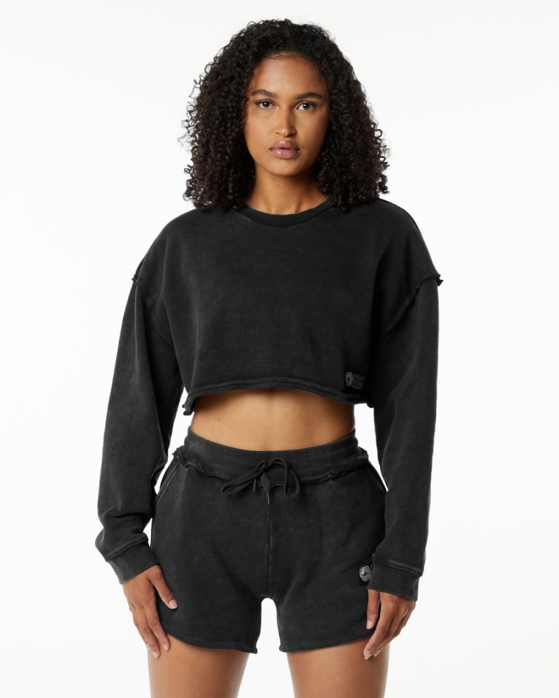 Vestes Alphalete Very Terry Crop Pullover Onyx Femme | UAH-84215884