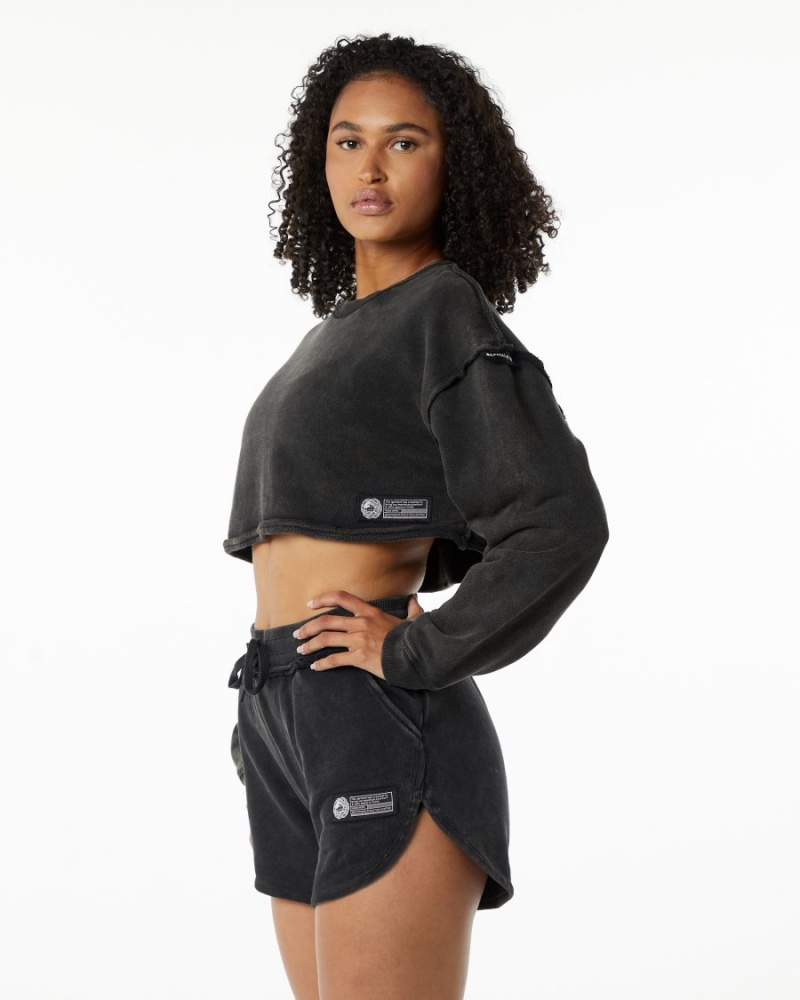 Vestes Alphalete Very Terry Crop Pullover Onyx Femme | UAH-84215884