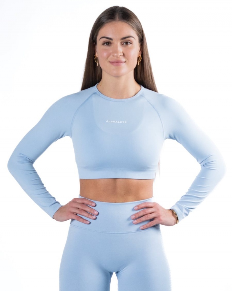 Manches Longues Alphalete Amplify LS Crop Bleu Femme | ABF-09485922