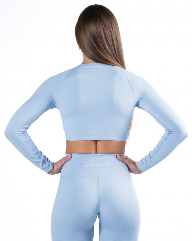 Manches Longues Alphalete Amplify LS Crop Bleu Femme | ABF-09485922